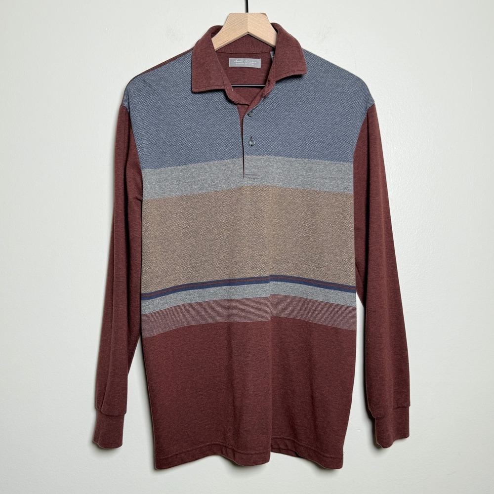 Daniel Cremieux Mens Polo Sweatshirt M Burgundy Colorblock 90s Academia Preppy